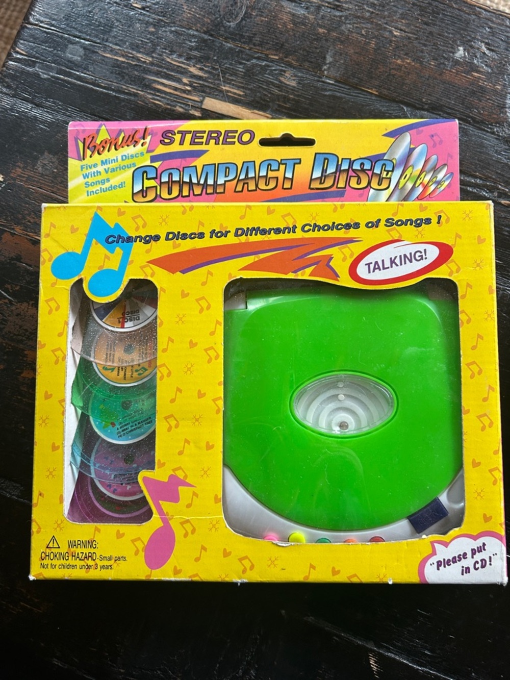 Vintage Toy Compact Disc CD Player with Mini Discs - Bright Green